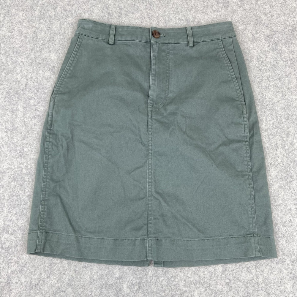 J.Crew Skirt Womens 4P (27) Green Cotton Twill Pencil Knee Length Pockets Casual
